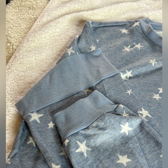Splendid 2 Piece Pajama Set Loungewear blue white stars Joggers Crew. SZ XXL.NWT - Picture 7 of 9